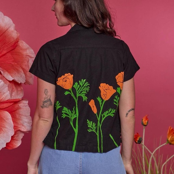 Big Bud Press PAINTSTAMPED PANTRY BUTTON-UP - POPPY - Picture 2 of 6